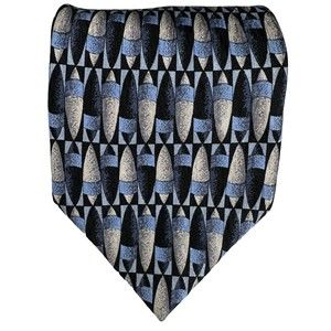 Antonia Collection Tie Blue Gray Geometric 100% Silk 62"L 4"W